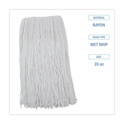 Boardwalk 20 oz. Rayon Premium Cut-End Wet Mop Heads - White (12/Carton)