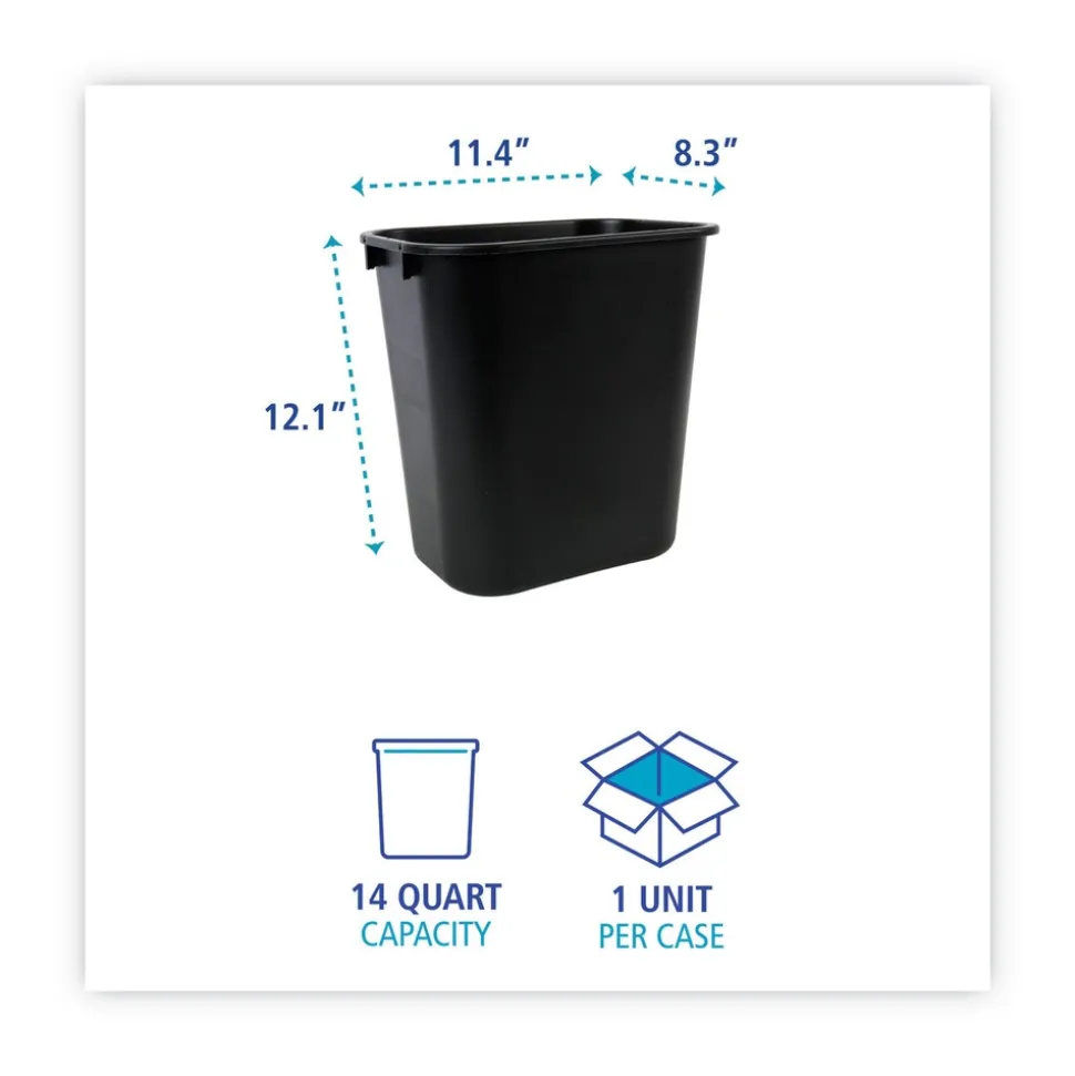 Boardwalk 14 qt. Plastic Soft-Sided Wastebasket - Black