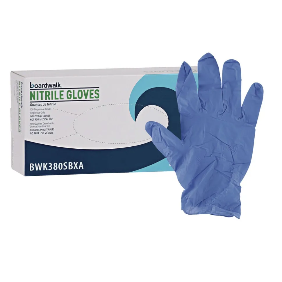 Boardwalk 380 Series 4 mil Thick 9.5 in. Long Powder-Free Disposable General-Purpose Nitrile Gloves - Small, Blue (100/Box, 10 Boxes/Carton)