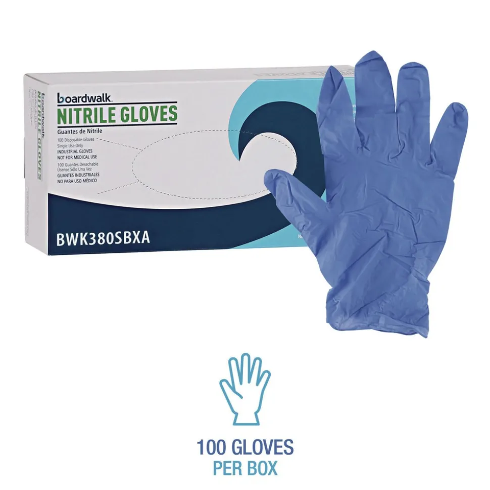 Boardwalk 380 Series 4 mil Thick 9.5 in. Long Powder-Free Disposable General-Purpose Nitrile Gloves - Small, Blue (100/Box, 10 Boxes/Carton)