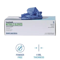 Boardwalk 380 Series 4 mil Thick 9.5 in. Long Powder-Free Disposable General-Purpose Nitrile Gloves - Small, Blue (100/Box, 10 Boxes/Carton)