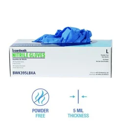 Boardwalk 395 Series 5 mil Thick 9.5 in. Long Powder-Free Disposable General-Purpose Nitrile Gloves - Large, Blue (1000/Carton)