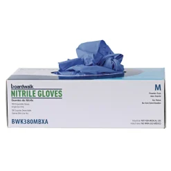 Boardwalk 380 Series 4 mil Thick 9.5 in. Long Powder-Free Disposable General-Purpose Nitrile Gloves - Medium, Blue (100/Box, 10 Boxes/Carton)
