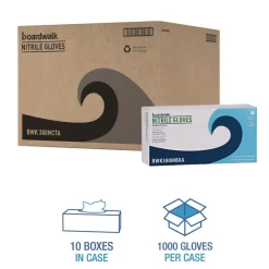 Boardwalk 380 Series 4 mil Thick 9.5 in. Long Powder-Free Disposable General-Purpose Nitrile Gloves - Medium, Blue (100/Box, 10 Boxes/Carton)