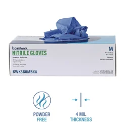 Boardwalk 380 Series 4 mil Thick 9.5 in. Long Powder-Free Disposable General-Purpose Nitrile Gloves - Medium, Blue (100/Box, 10 Boxes/Carton)