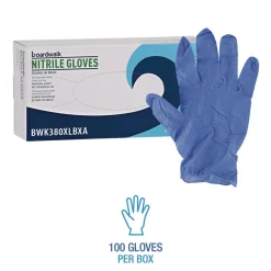 Boardwalk 380 Series 4 mil Thick 9.5 in. Long Powder-Free Disposable General-Purpose Nitrile Gloves - Extra Large, Blue (100/Box)