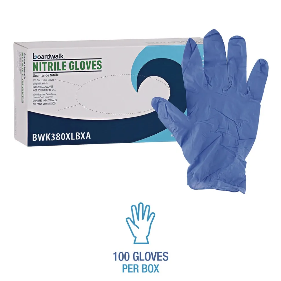 Boardwalk 380 Series 4 mil Thick 9.5 in. Long Powder-Free Disposable General-Purpose Nitrile Gloves - Extra Large, Blue (100/Box)