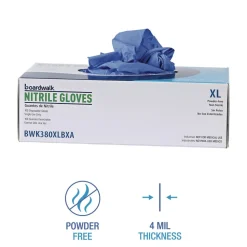 Boardwalk 380 Series 4 mil Thick 9.5 in. Long Powder-Free Disposable General-Purpose Nitrile Gloves - Extra Large, Blue (100/Box)