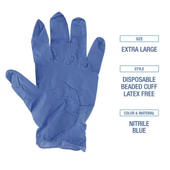 Boardwalk 380 Series 4 mil Thick 9.5 in. Long Powder-Free Disposable General-Purpose Nitrile Gloves - Extra Large, Blue (100/Box)