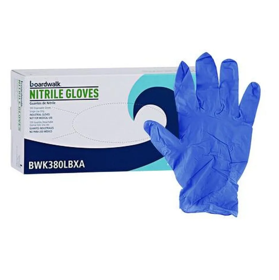 Boardwalk 380 Series 4 mil Thick 9.5 in. Long Powder-Free Disposable General-Purpose Nitrile Gloves - Large, Blue (100/Box, 10 Boxes/Carton)