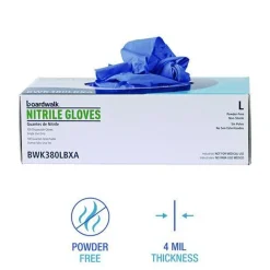 Boardwalk 380 Series 4 mil Thick 9.5 in. Long Powder-Free Disposable General-Purpose Nitrile Gloves - Large, Blue (100/Box, 10 Boxes/Carton)