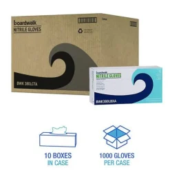 Boardwalk 380 Series 4 mil Thick 9.5 in. Long Powder-Free Disposable General-Purpose Nitrile Gloves - Large, Blue (100/Box, 10 Boxes/Carton)