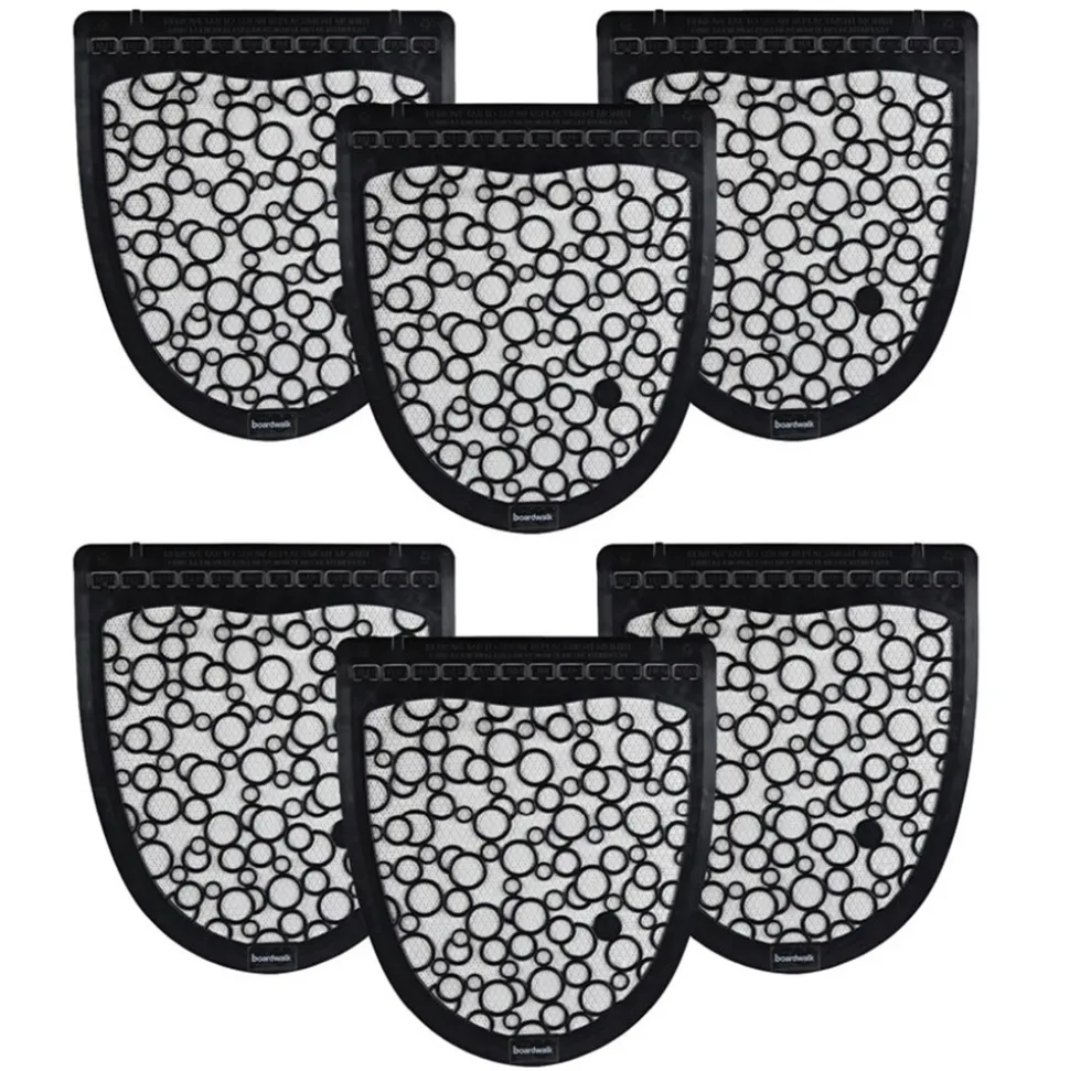 Boardwalk 17.5 x 20 Slip-Resistant Disposable Urinal Floor Mat 2.0 - Black/White (6/Carton)