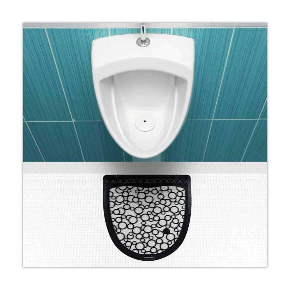 Boardwalk 17.5 x 20 Slip-Resistant Disposable Urinal Floor Mat 2.0 - Black/White (6/Carton)