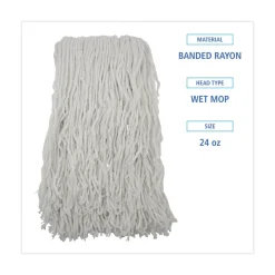 Boardwalk Banded Rayon 24 oz. Cut-End Mop Heads - White (12/Carton)