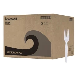 Boardwalk BWK FORKMWPS Mediumweight Polystyrene Plastic Fork Cutlery - White (100/Box, 10 Boxes/Carton)