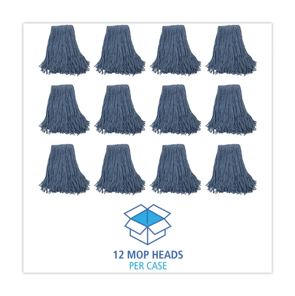 Boardwalk BWK2020B #20 Cut-End Cotton/Synthetic Fiber Standard Mop Head - Blue (12/Carton)