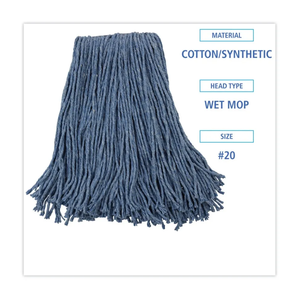 Boardwalk BWK2020B #20 Cut-End Cotton/Synthetic Fiber Standard Mop Head - Blue (12/Carton)