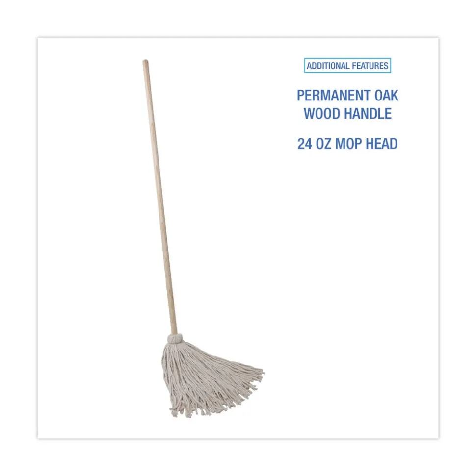 Boardwalk BWK124C 24 oz. Cotton Fiber Head Deck Mop with 54 in. Wooden Handle (6/Pack)