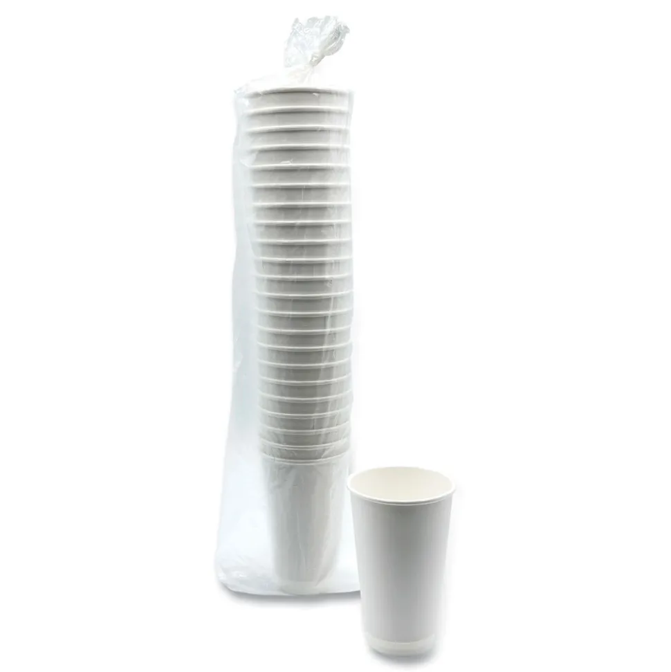 Boardwalk BWKDW16HCUP 16 oz. Double-Walled Paper Hot Cups - White (500/Carton)