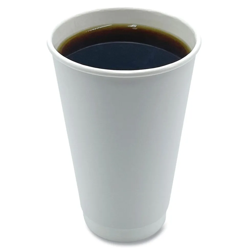 Boardwalk BWKDW16HCUP 16 oz. Double-Walled Paper Hot Cups - White (500/Carton)