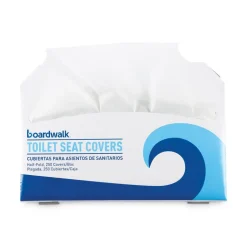Boardwalk BWKK2500B 14.17 in. x 16.73 in. Premium Half-Fold Toilet Seat Covers - White (250/Sleeve, 10 Sleeves/Carton)