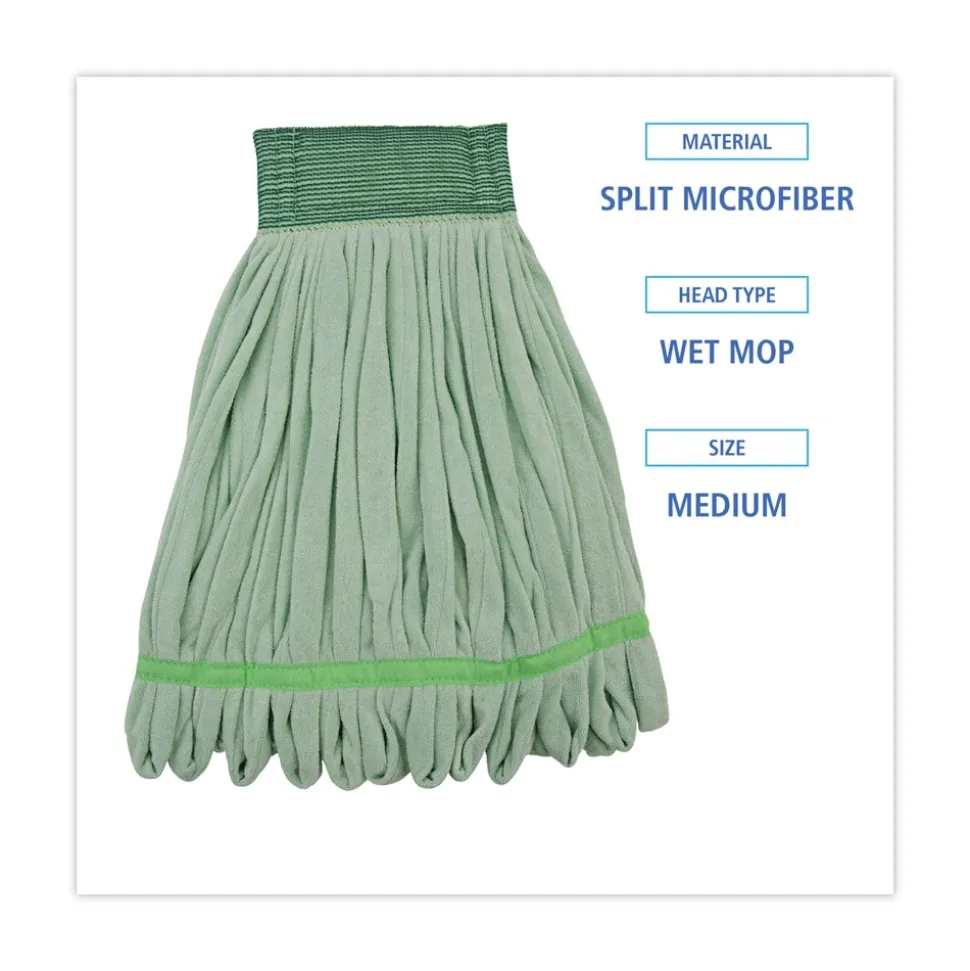Boardwalk BWKMWTMGCT Microfiber Looped-End Wet Mop Heads - Medium, Green (12/Carton)