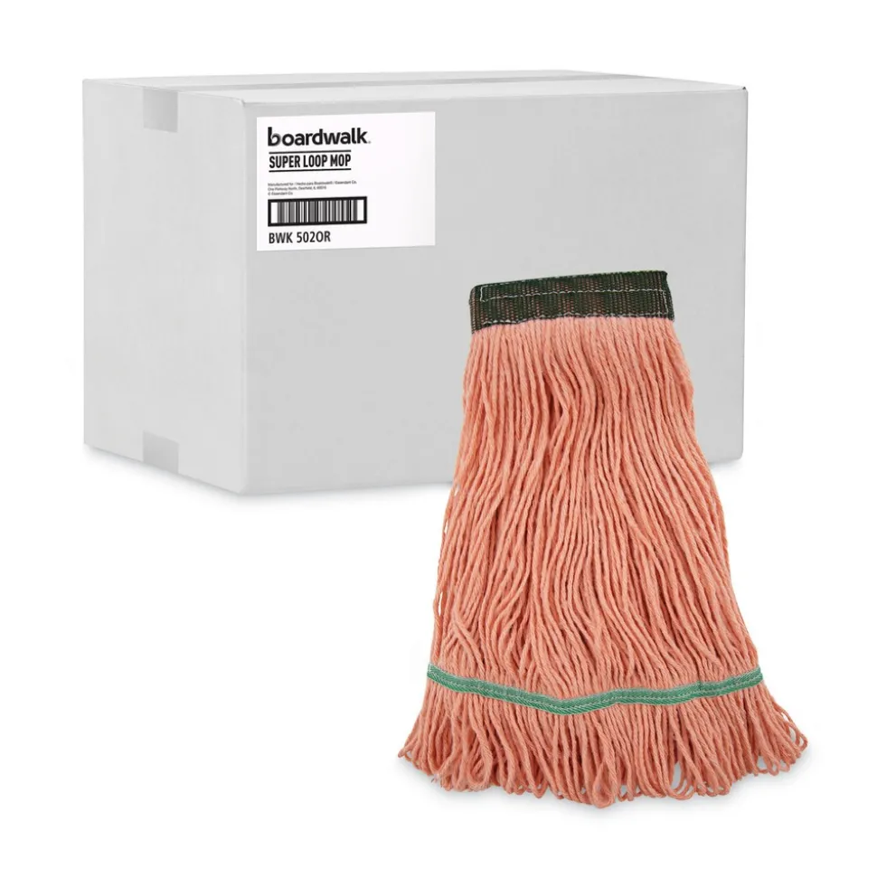 Boardwalk BWK502OR 5 in. Super Loop Cotton/Synthetic Fiber Wet Mop Head - Medium, Orange (12/Carton)