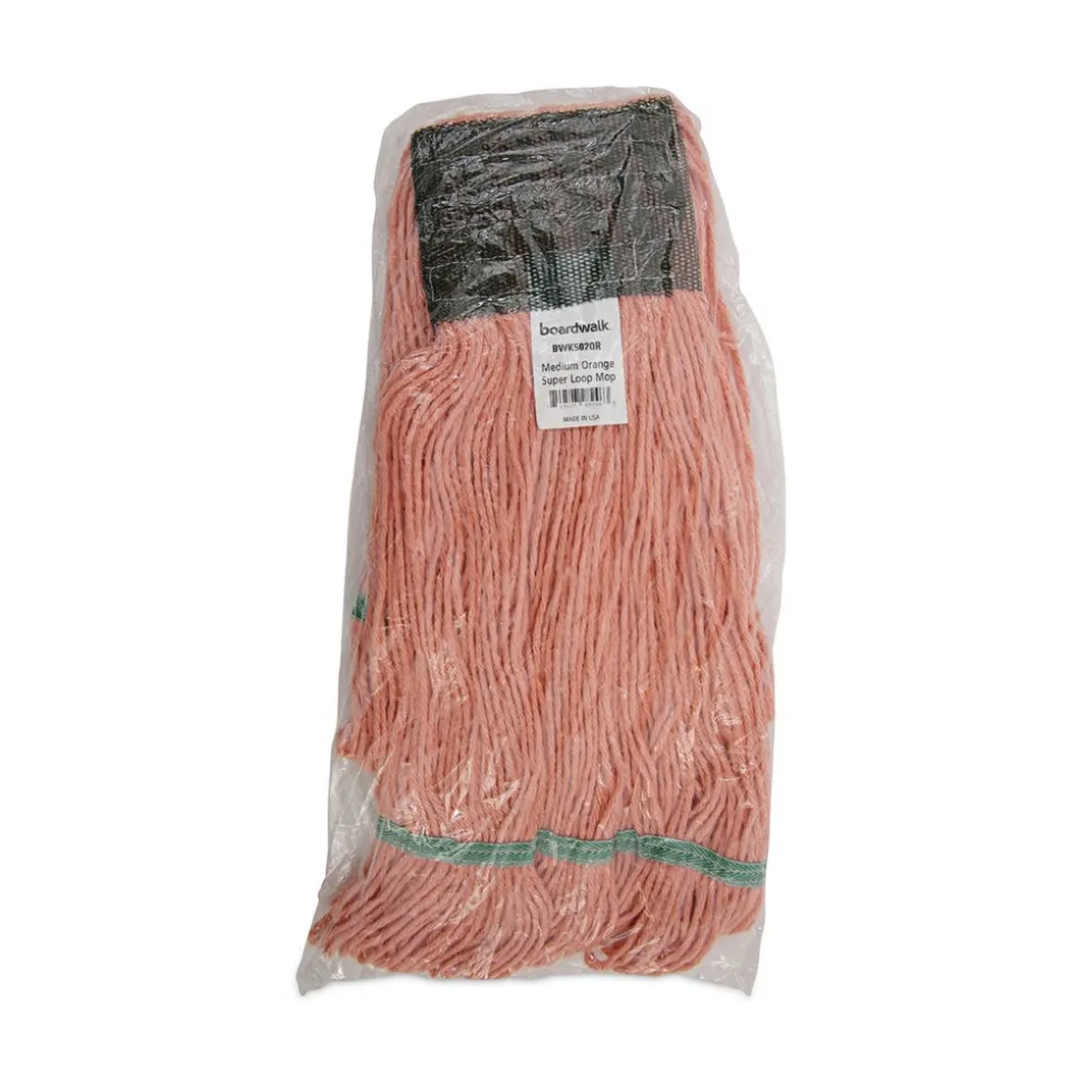 Boardwalk BWK502OR 5 in. Super Loop Cotton/Synthetic Fiber Wet Mop Head - Medium, Orange (12/Carton)