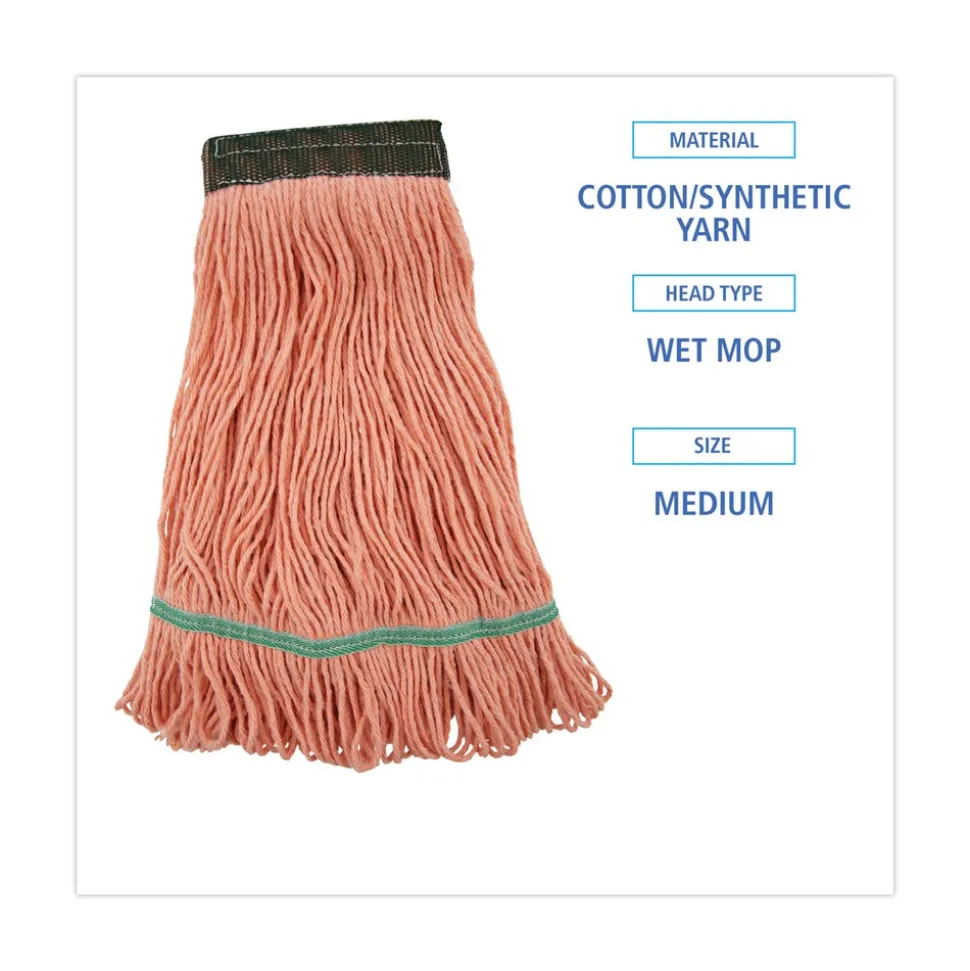 Boardwalk BWK502OR 5 in. Super Loop Cotton/Synthetic Fiber Wet Mop Head - Medium, Orange (12/Carton)