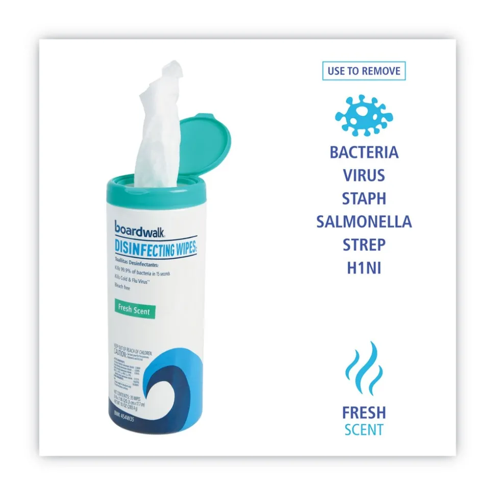 Boardwalk BWK454W35 7 in. x 8 in. Disinfecting Wipes - Fresh Scent (12 Canisters/Carton)