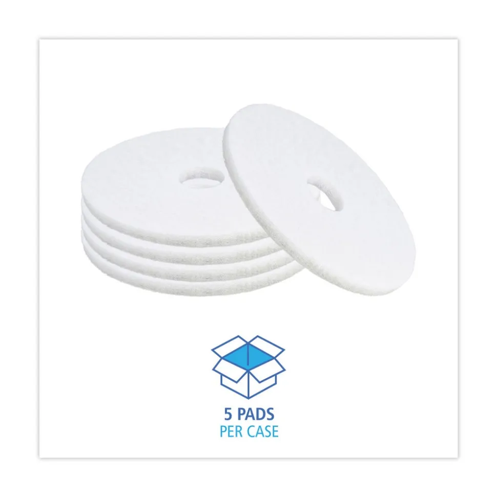 Boardwalk BWK4016WHI 16 in. Diameter Polishing Floor Pads - White (5/Carton)
