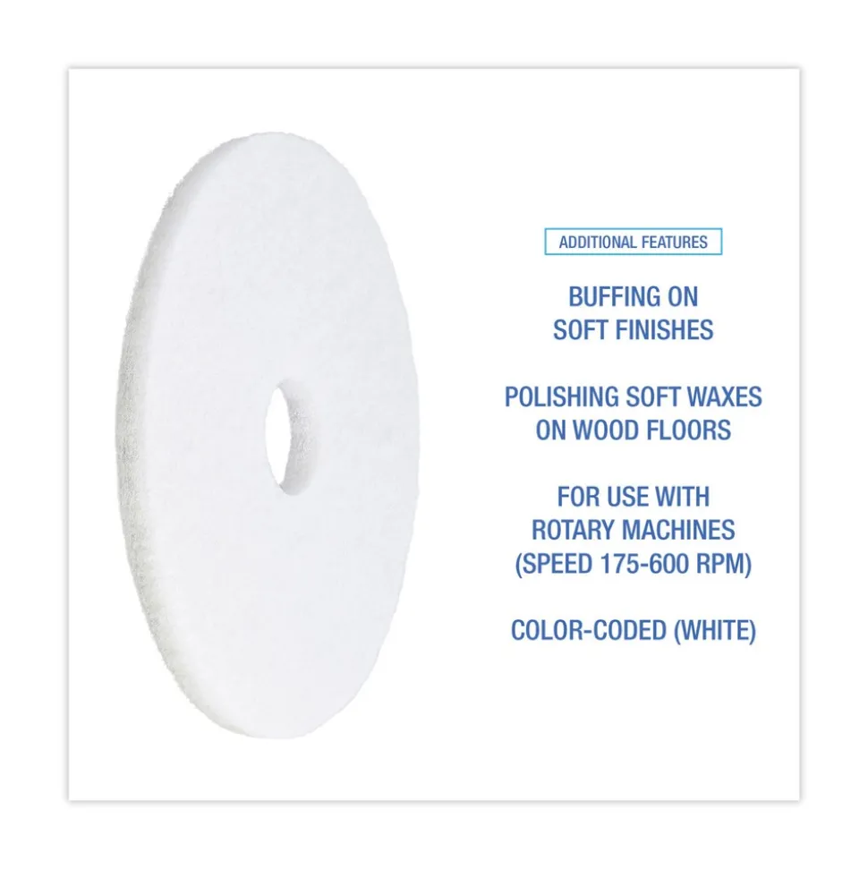Boardwalk BWK4016WHI 16 in. Diameter Polishing Floor Pads - White (5/Carton)