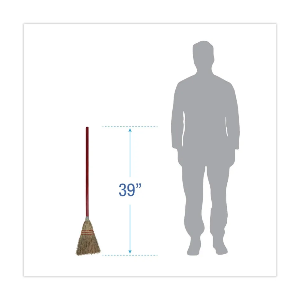 Boardwalk Corn Fiber Lobby/Toy Broom with 39 in. Wood Handle - Red/Yellow (12/Carton)