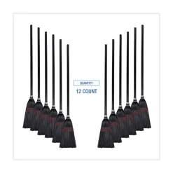 Boardwalk Flag Tipped Poly Bristle 37 in. - 38 in. Length Lobby Broom - Natural/Black (1 Dozen)