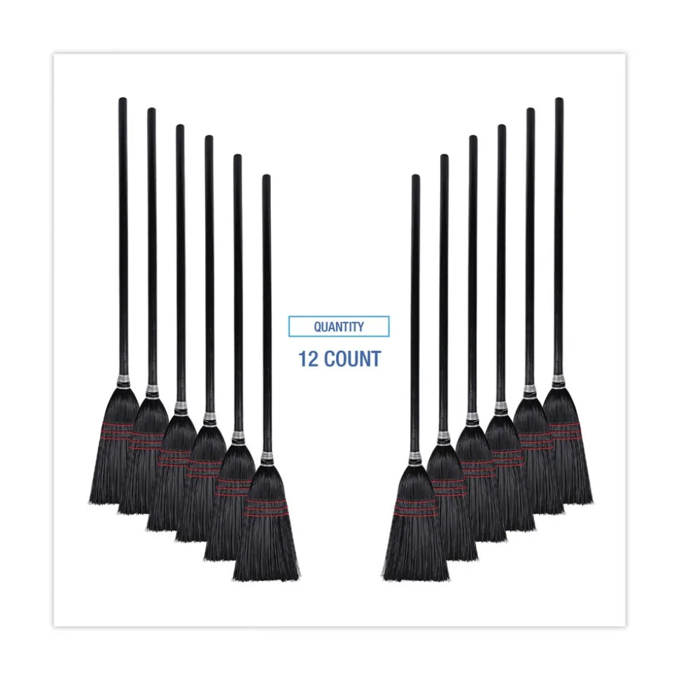 Boardwalk Flag Tipped Poly Bristle 37 in. - 38 in. Length Lobby Broom - Natural/Black (1 Dozen)