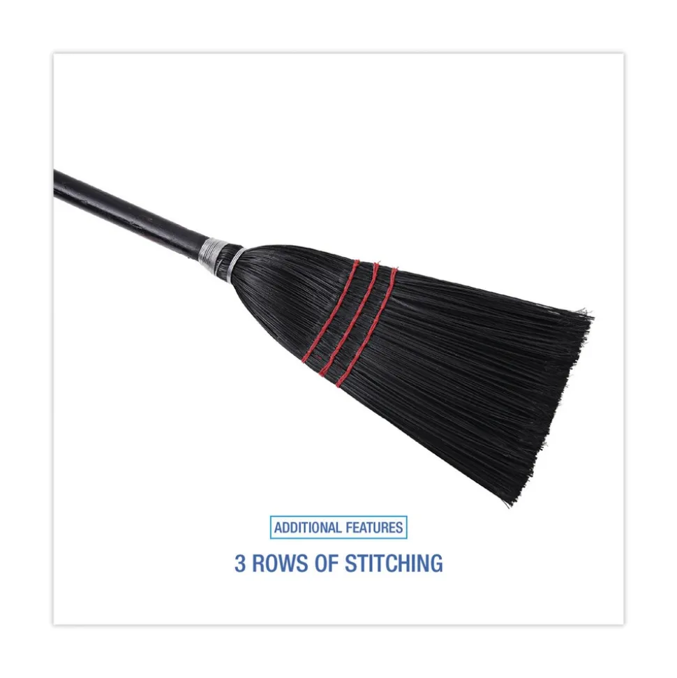 Boardwalk Flag Tipped Poly Bristle 37 in. - 38 in. Length Lobby Broom - Natural/Black (1 Dozen)