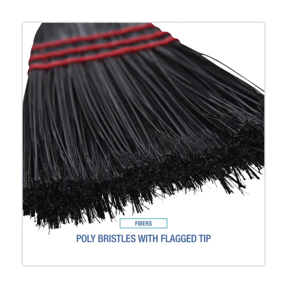 Boardwalk Flag Tipped Poly Bristle 37 in. - 38 in. Length Lobby Broom - Natural/Black (1 Dozen)