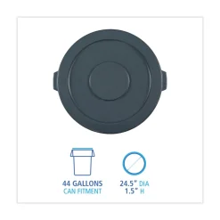 Boardwalk Flat-Top Round Lids for 44 Gallon Waste Receptacles - Gray