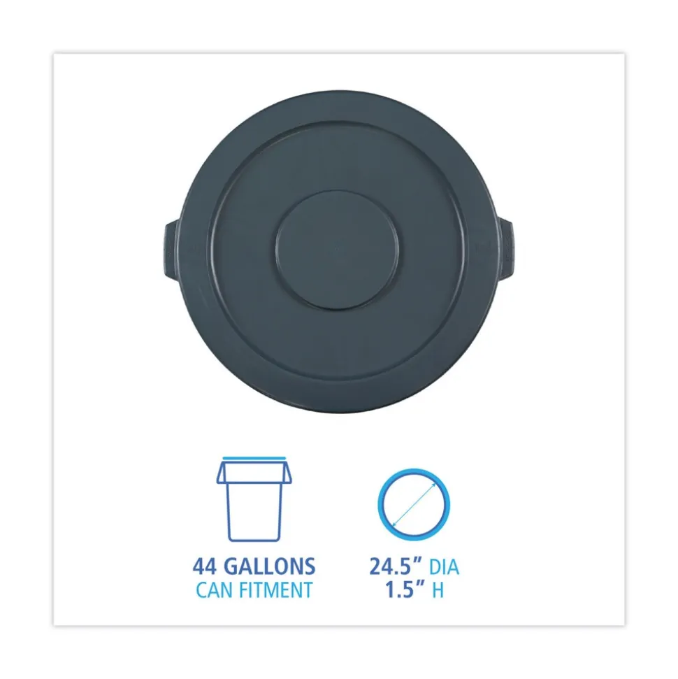 Boardwalk Flat-Top Round Lids for 44 Gallon Waste Receptacles - Gray