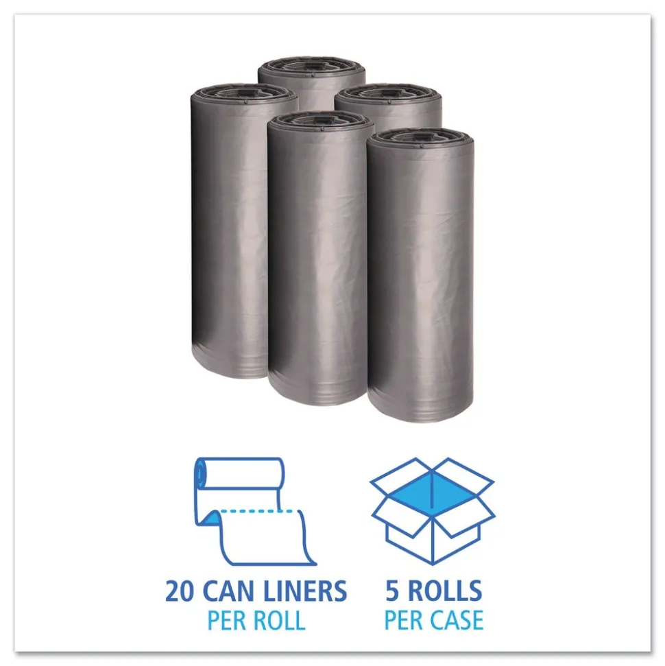 Boardwalk H7658SGKR01 38 in. x 58 in. 1.1 mil 60 gal. Low-Density Waste Can Liners - Gray (100/Carton)
