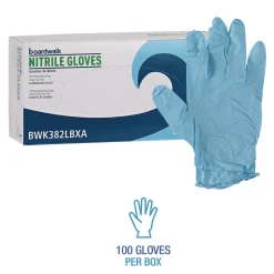 Boardwalk 382LBXA 5 mil 9.5 in. Long Powder-Free Disposable Examination Nitrile Gloves - Large, Blue (100/Box)