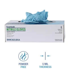 Boardwalk 382LBXA 5 mil 9.5 in. Long Powder-Free Disposable Examination Nitrile Gloves - Large, Blue (100/Box)