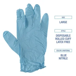 Boardwalk 382LBXA 5 mil 9.5 in. Long Powder-Free Disposable Examination Nitrile Gloves - Large, Blue (100/Box)