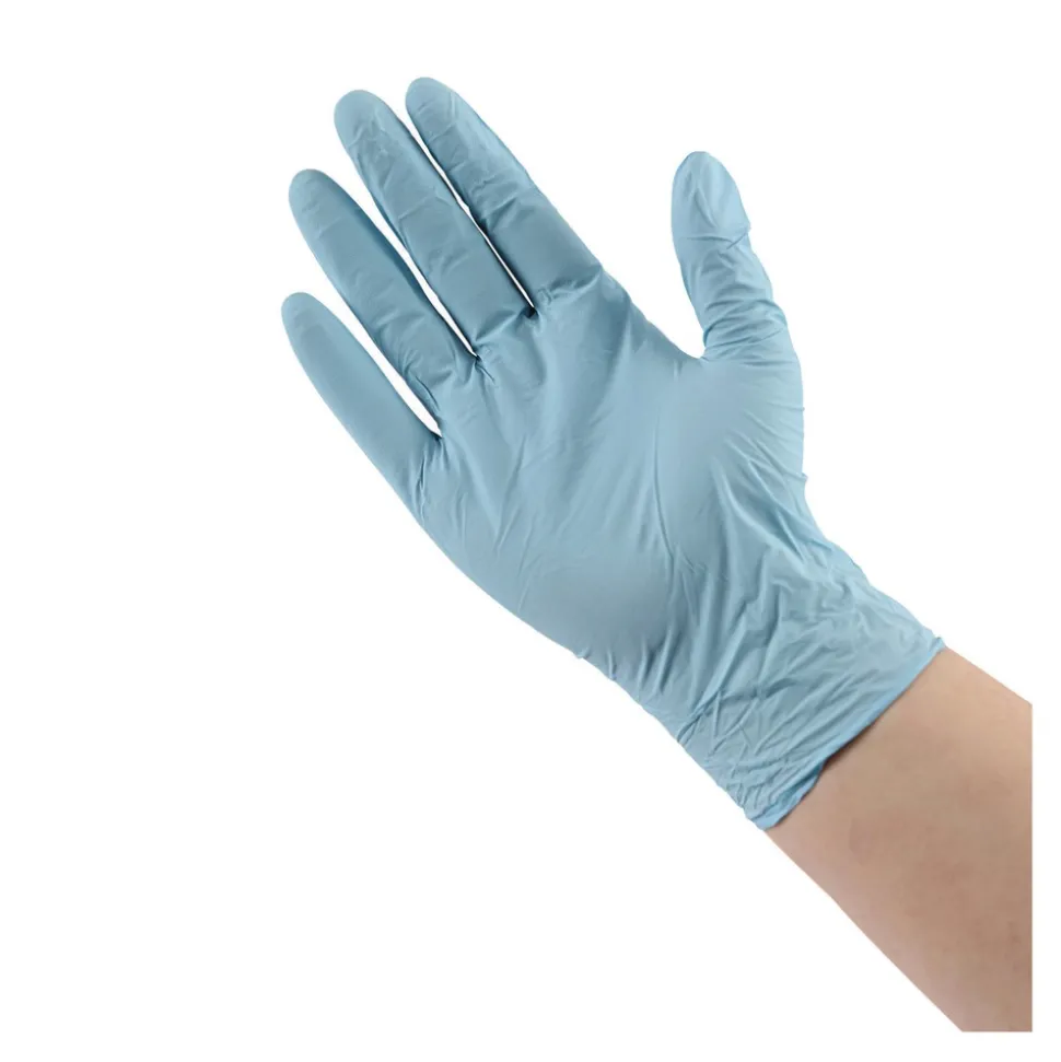 Boardwalk 382LBXA 5 mil 9.5 in. Long Powder-Free Disposable Examination Nitrile Gloves - Large, Blue (100/Box)