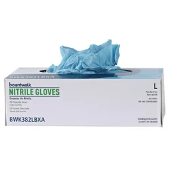 Boardwalk 382LBXA 5 mil 9.5 in. Long Powder-Free Disposable Examination Nitrile Gloves - Large, Blue (100/Box)