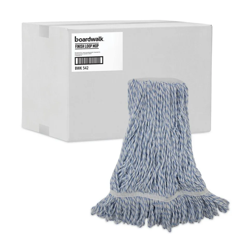Boardwalk Narrow Floor Finish Rayon/Polyester Mop Head - Medium, White/Blue (12/Carton)
