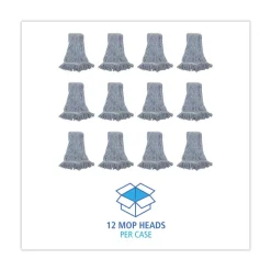 Boardwalk Narrow Floor Finish Rayon/Polyester Mop Head - Medium, White/Blue (12/Carton)