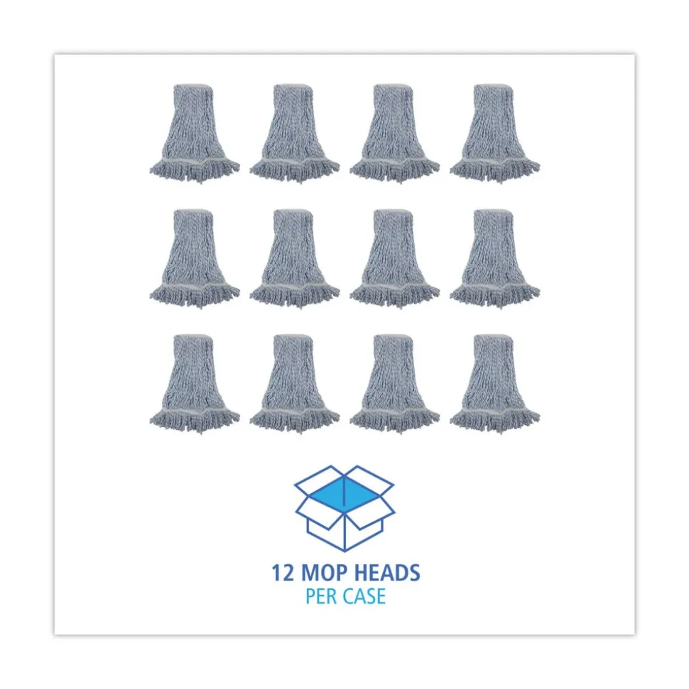 Boardwalk Narrow Floor Finish Rayon/Polyester Mop Head - Medium, White/Blue (12/Carton)