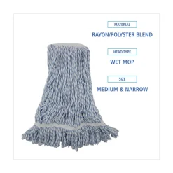 Boardwalk Narrow Floor Finish Rayon/Polyester Mop Head - Medium, White/Blue (12/Carton)